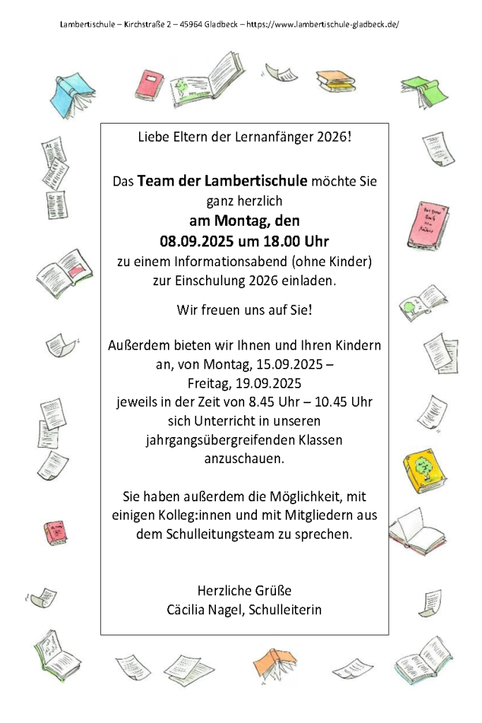 Einladung Tag der offenen Tür Elternabend September 2025